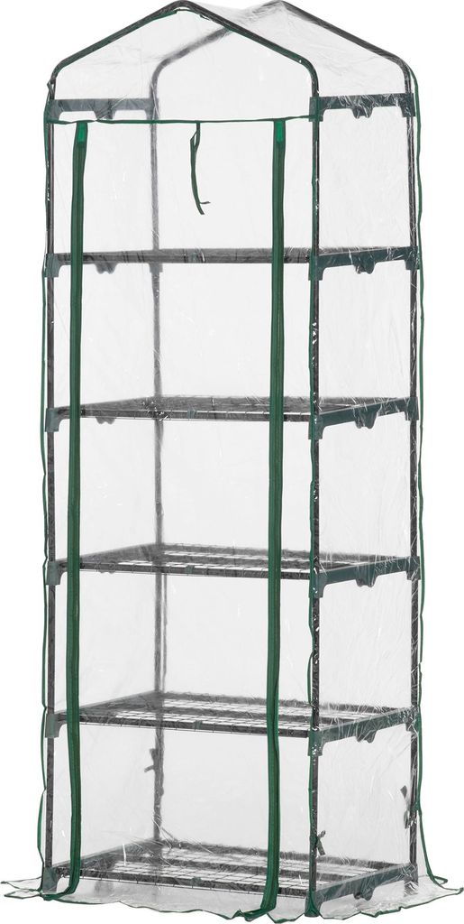 Foliengewächshaus Mini-Gewächshaus mit 5 Regale für Blumen oder Gemüse Aufzucht Treibhaus Transparent+Grün Stahl Kunststoff 69 x 49 x 193 cm