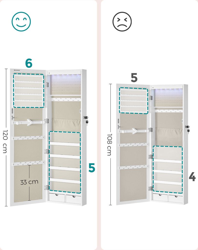 SONGMICS Schmuckschrank hängend, Wandspiegel, 6 Produktbild 7