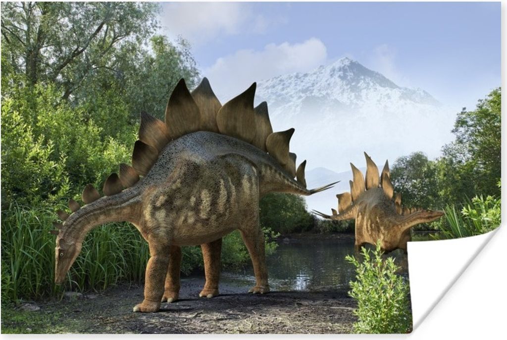 MuchoWow Poster Dinosaurier - Berg - Wald - Illustration - Jungen - Kinder - Kleiner Junge 60x40 cm - Schlafzimmerdekoration