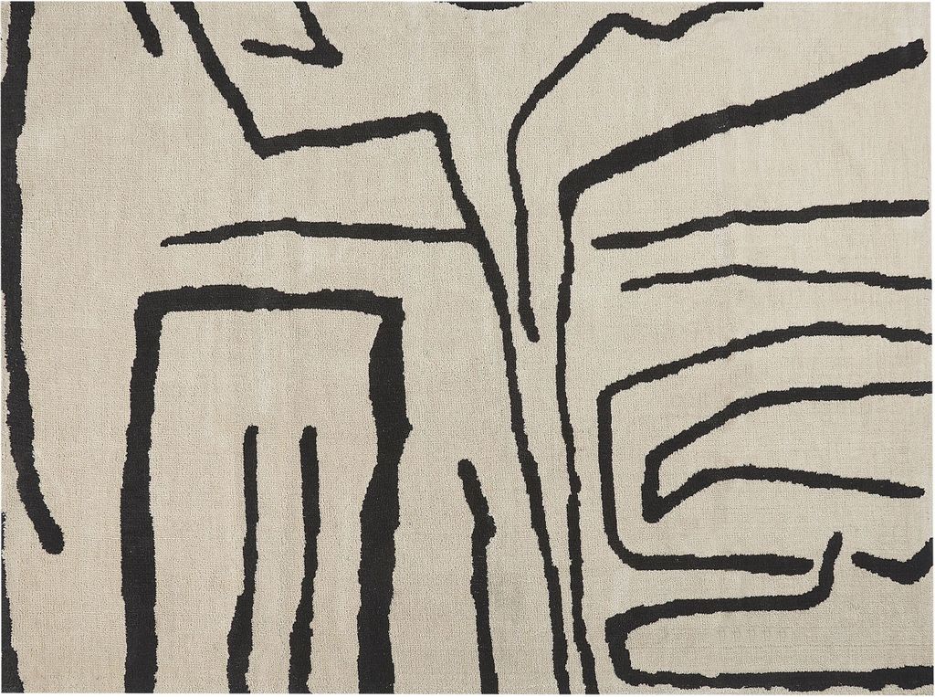 BELIANI Teppich Hellbeige und Schwarz Stoff Rechteckig 300x400 cm Abstraktes Muster Modern für Fußbodenheizung Kurzhaar Kurzflor Wohn- & Schlafzi...