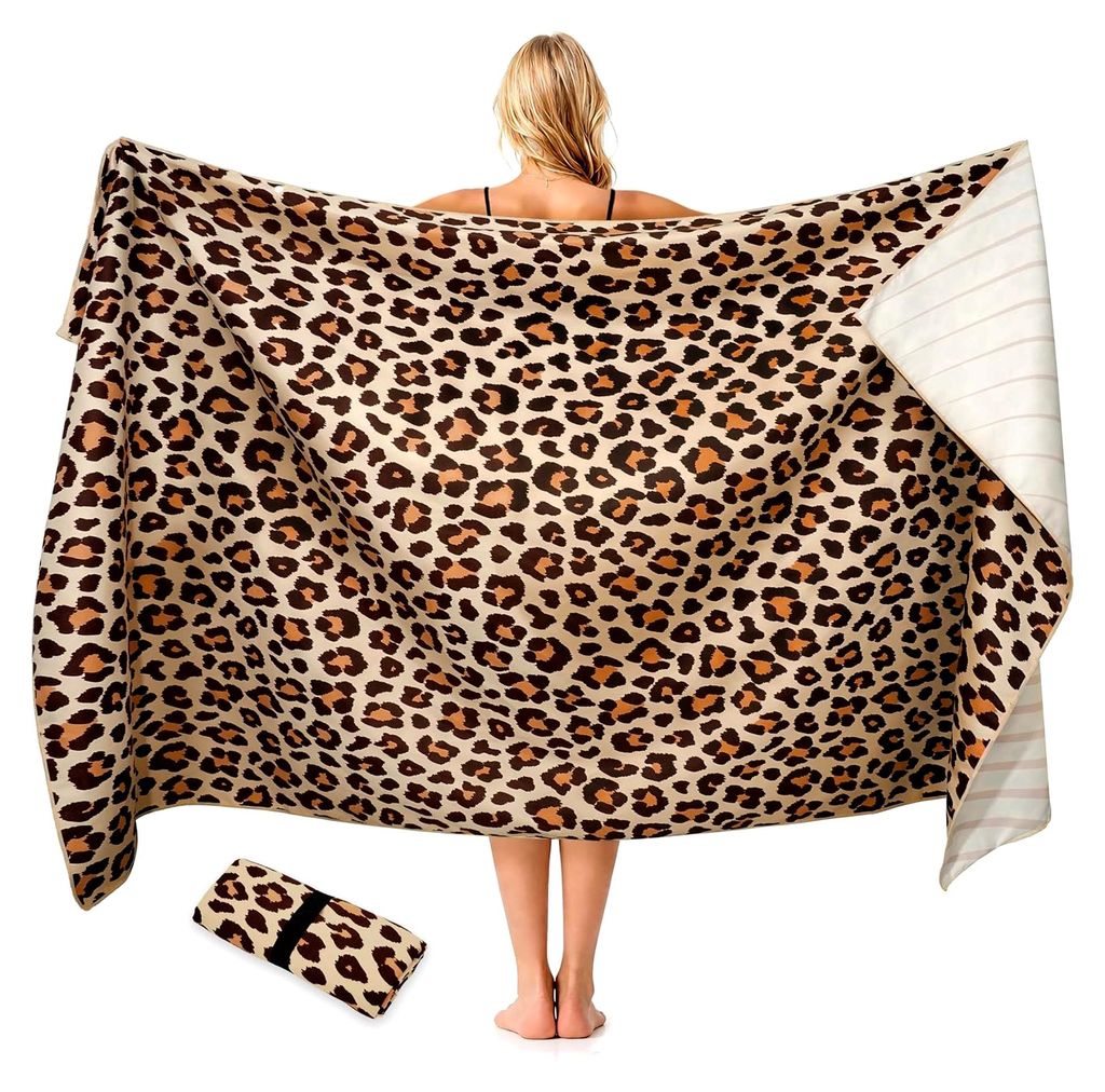 Mikrofaser Strandtuch XXL 200x100 cm - Leichtes, saugfähiges und schnelltrocknendes Handtuch mit Leopardenmuster