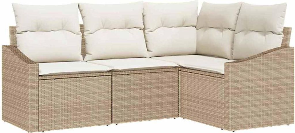 Sofa Set mit Kissen 4 pcs Beige Poly-Rattan