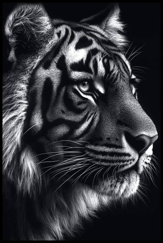 Poster 61x91,5cm Tierporträt für das Wohnzimmer | Tiger | Schwarz Weiß