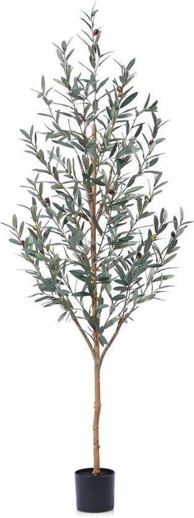 Kunstliche Bäume große 180 cm Kunststoffbaum mit echter Baumstamm für Balkon und Wohnzimmer Dekoration (1 Stück)