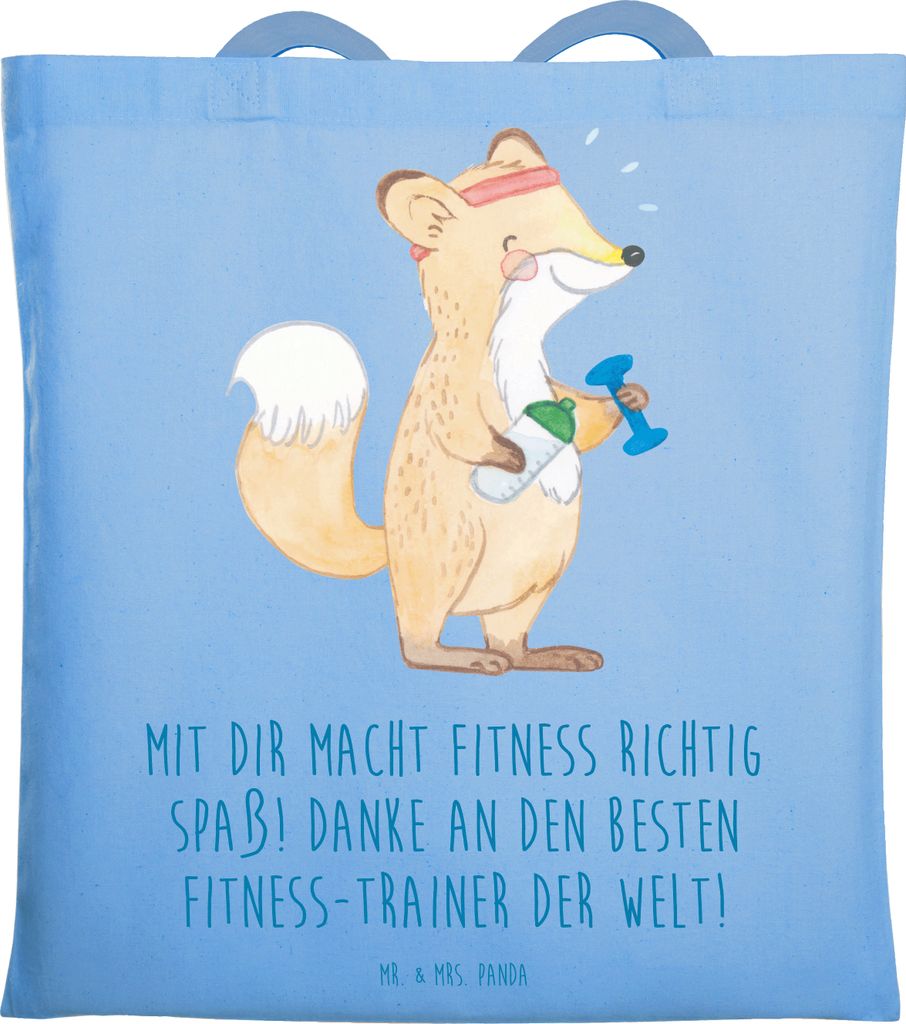 Mr. & Mrs. Panda Beutel Fitness-Trainer Dank - Sky Blue - Geschenk, Geschenke, Bedanken, Danke sagen, Herz, Anerkennung, einzigartig, Schultasche, ...