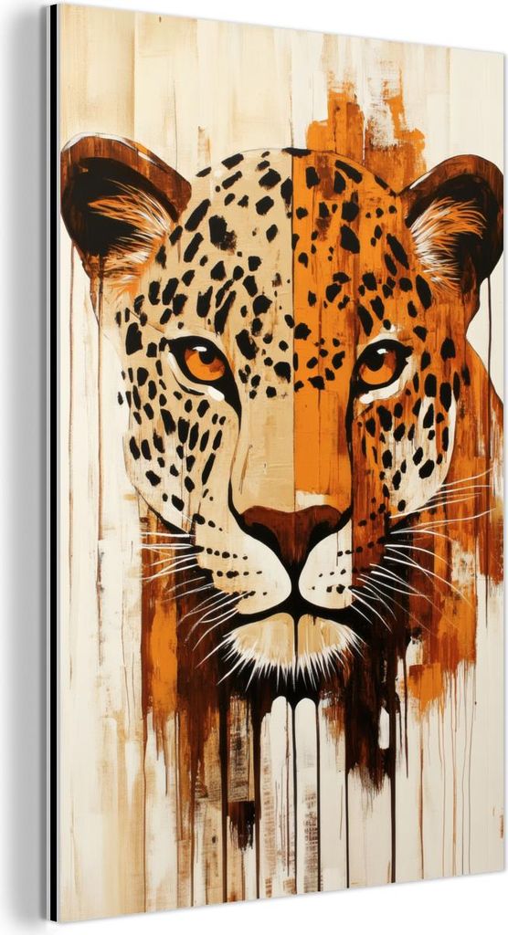 MuchoWow Wanddekoration Metall Metallbild Wandkunst 40x60 cm Leopard - Symmetrisch - Streifen MuchoWow Aluminium Gemälde - Wanddekoration aus Alum...