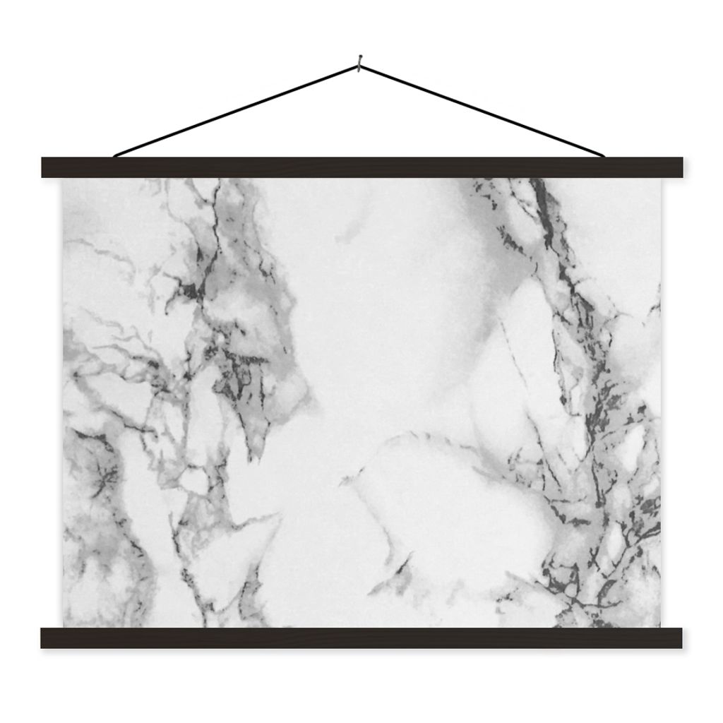 MuchoWow Textilposter Marmor - Stein - Weiß - Grau - Schwarz - Marmoroptik 150x113 cm mit schwarzem Rahmen - Wohnzimmer