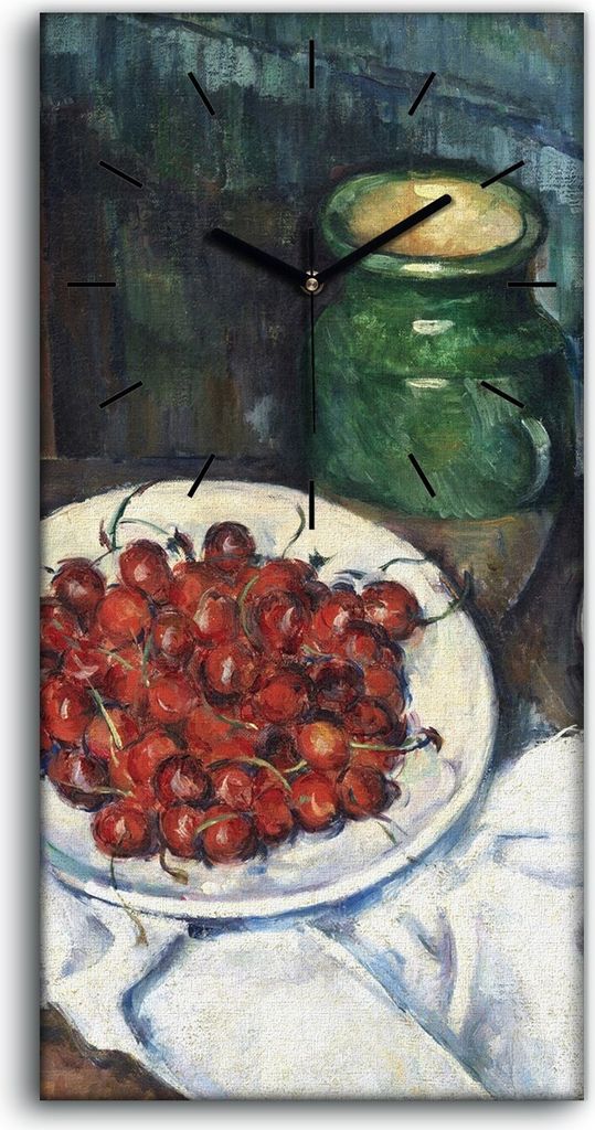 Küche Wohnzimmer Wand Leinwand Uhr 30x60 Stilleben mit Kirschen und Pfirsichen - schwarze Hände