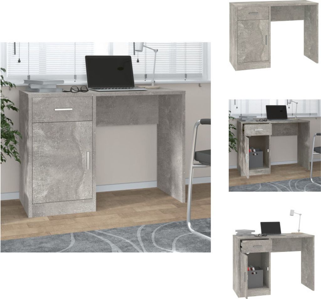 vidaXL Schreibtisch mit Stauraum Betongrau 100x40x73 cm Holzwerkstoff - Schreibtische