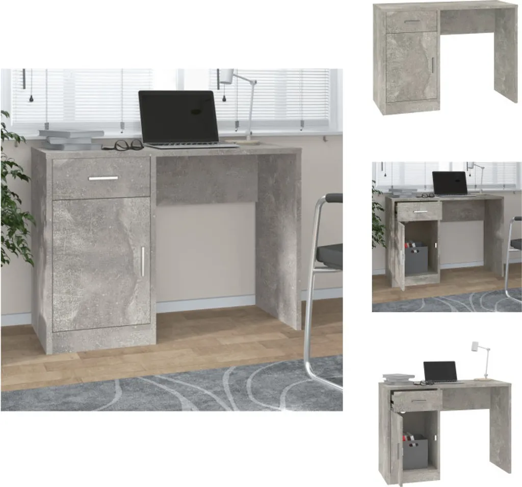 Scrivania vidaXL Grigio Cemento 100cm | Mobili Ufficio Materiale Base Legno