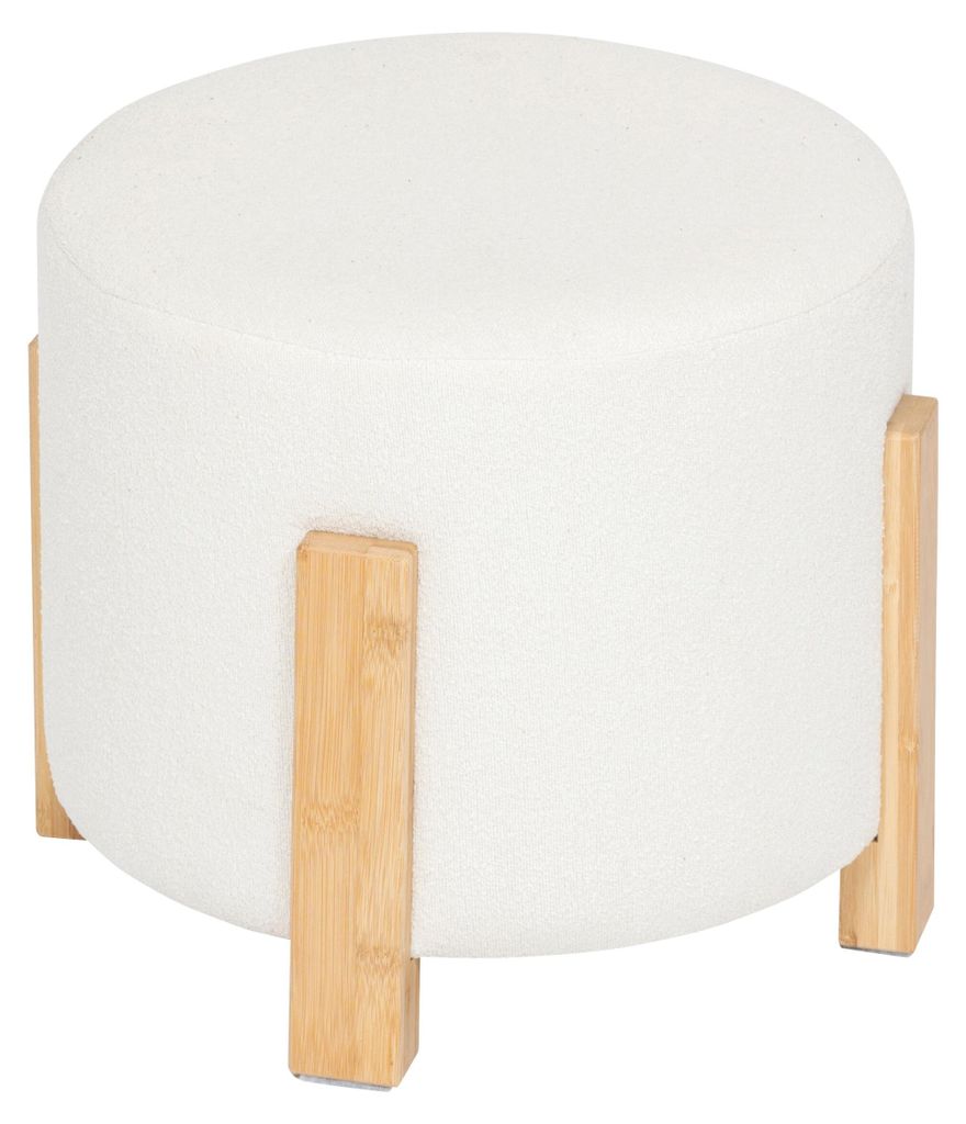 Pouf Bouclé Ø 37,5 cm mit Beinen aus Bambus Produktbild 