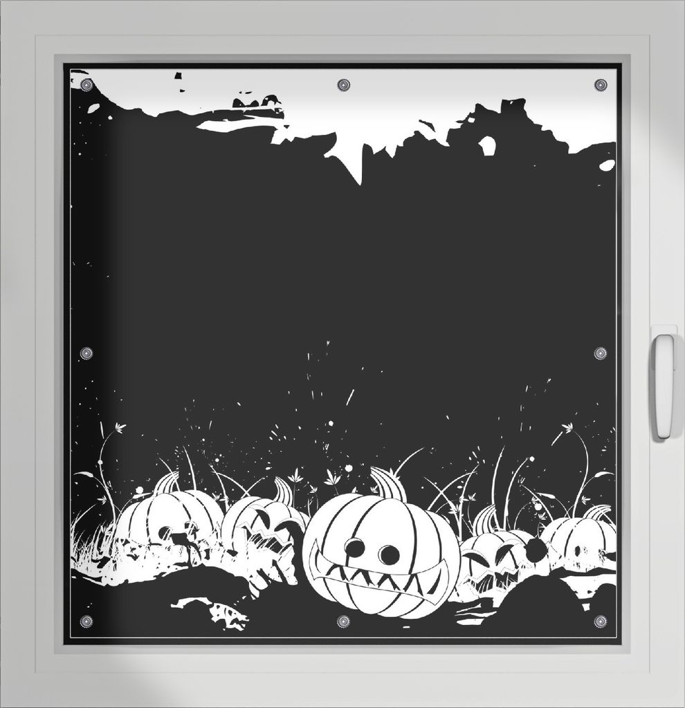 Wallario Lichtschutzbild, Dekorativer Sichtschutz Sonnenschutz 96 x 100 cm mit Motiv: Halloween - Kürbisse und Fledermäuse in schwarz-weiß, Comi...