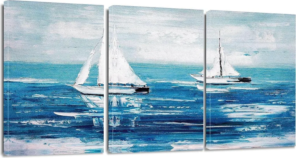 Tableau toile Océan bleu et voilier 30x40cm pour décoration murale chic