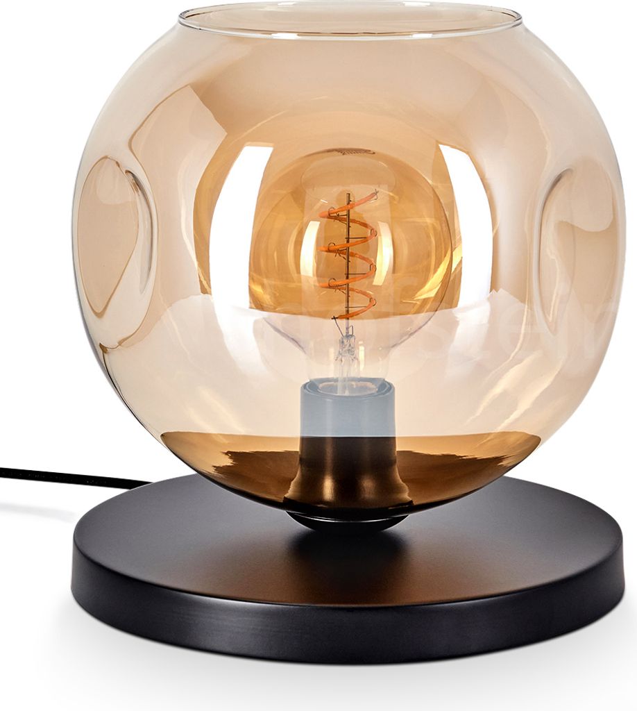 Villamare Tischlampe aus Metall/Glas in Schwarz/Bernsteinfarben