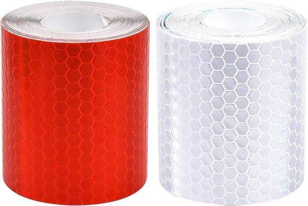 Reflexband 5 cm x 3 m - Selbstklebende Warnband für Fahrräder - Wetterfeste Reflexband - Weiß und Rot