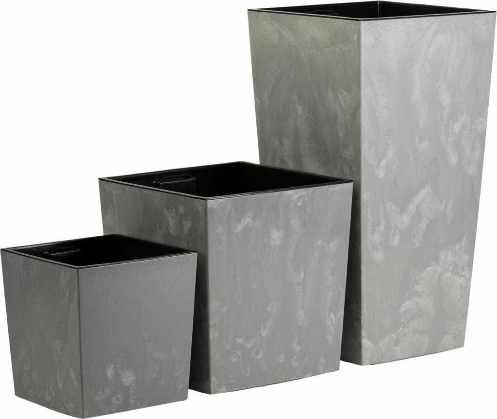 HowHomely | Blumentöpfen - Pflanzentöpfe - 3er Set - grau - Betonstruktur - Blumenkübel - Dekorativ