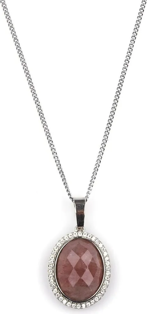 Collier en quartz fraise de 45 cm et pendentif véritable rose argent