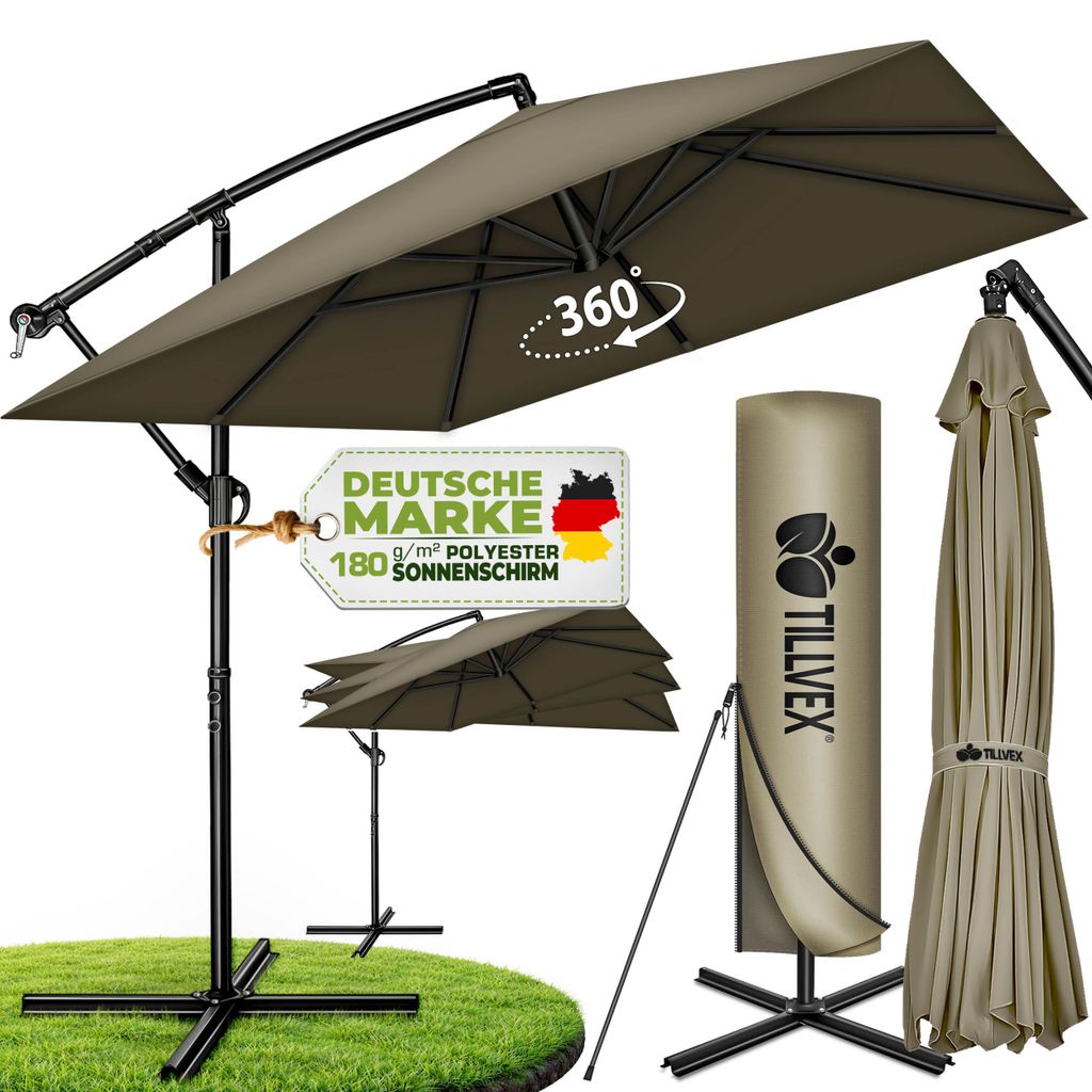 tillvex® Alu Parasol Rectangulaire Ø 330 cm Marron + Image du produit  Image générée par une IA