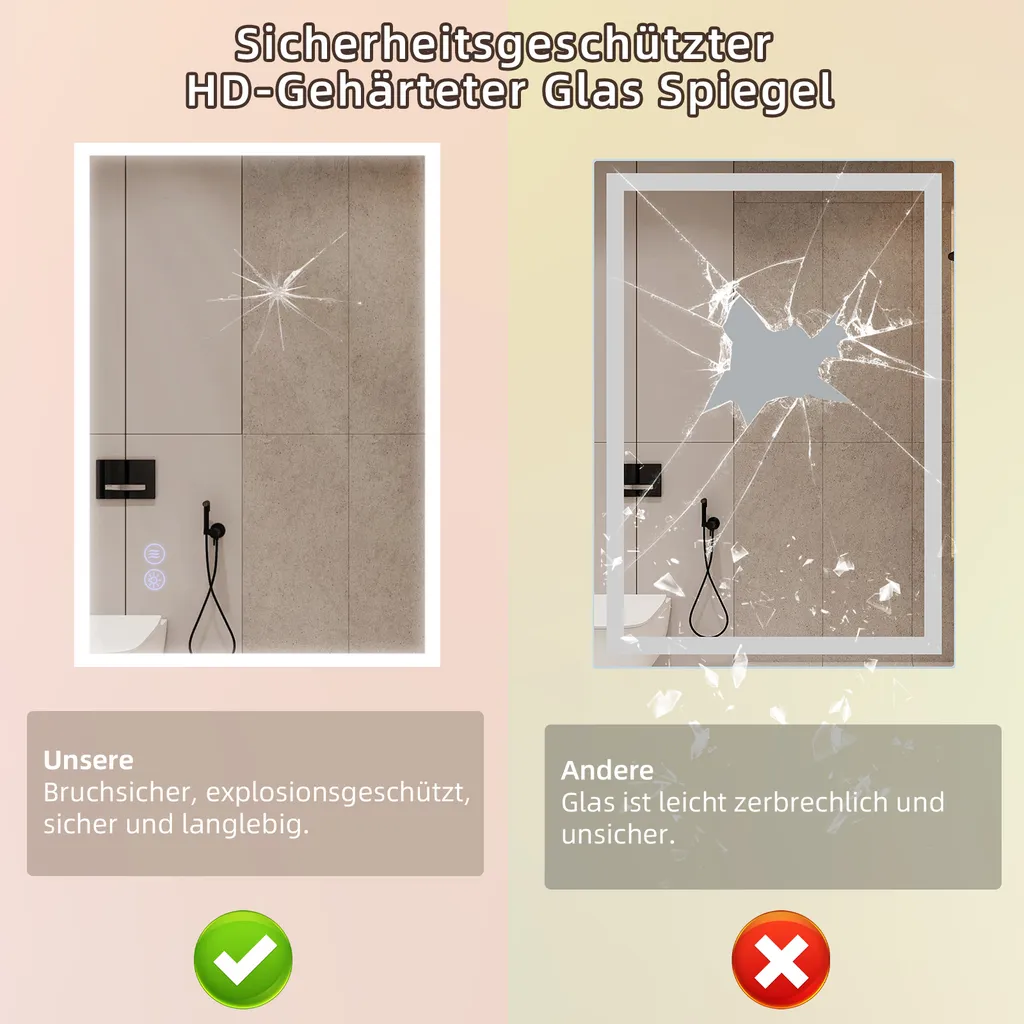Miroir LED à Intensité Variable 70x50 cm avec Fonction Antibuée Innovante