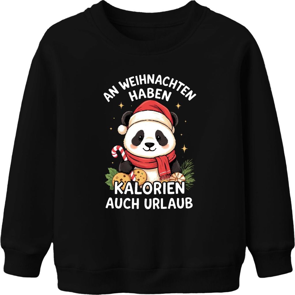 Weihnachten Panda Kalorien haben Urlaub lustig Geschenk Uni Kinder Sweatshirt Pullover, Schwarz, 152