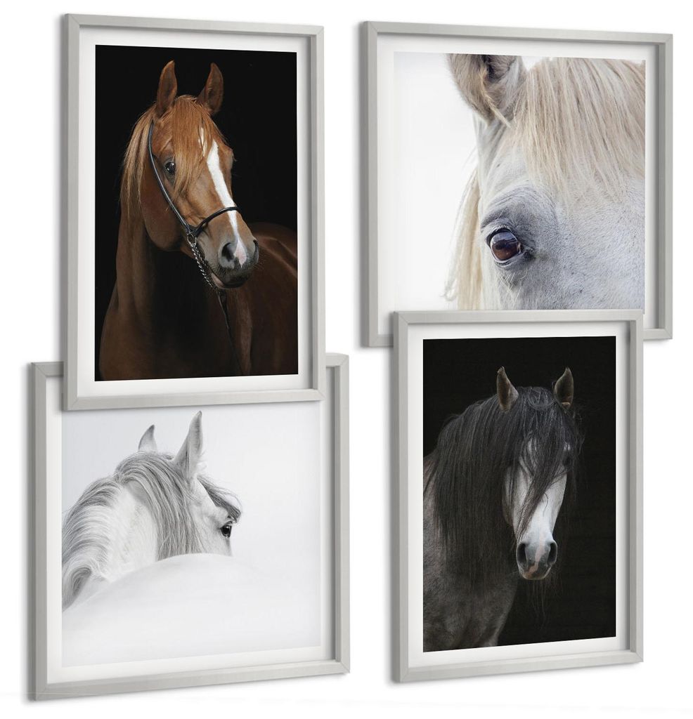 Bilder Set 4-teilig im silbergerahmten Rahmen – Wandbilder 4 Stück – gerahmte Poster für Wohnzimmer, Schlafzimmer und Flur – 50x50 cm - 40x...