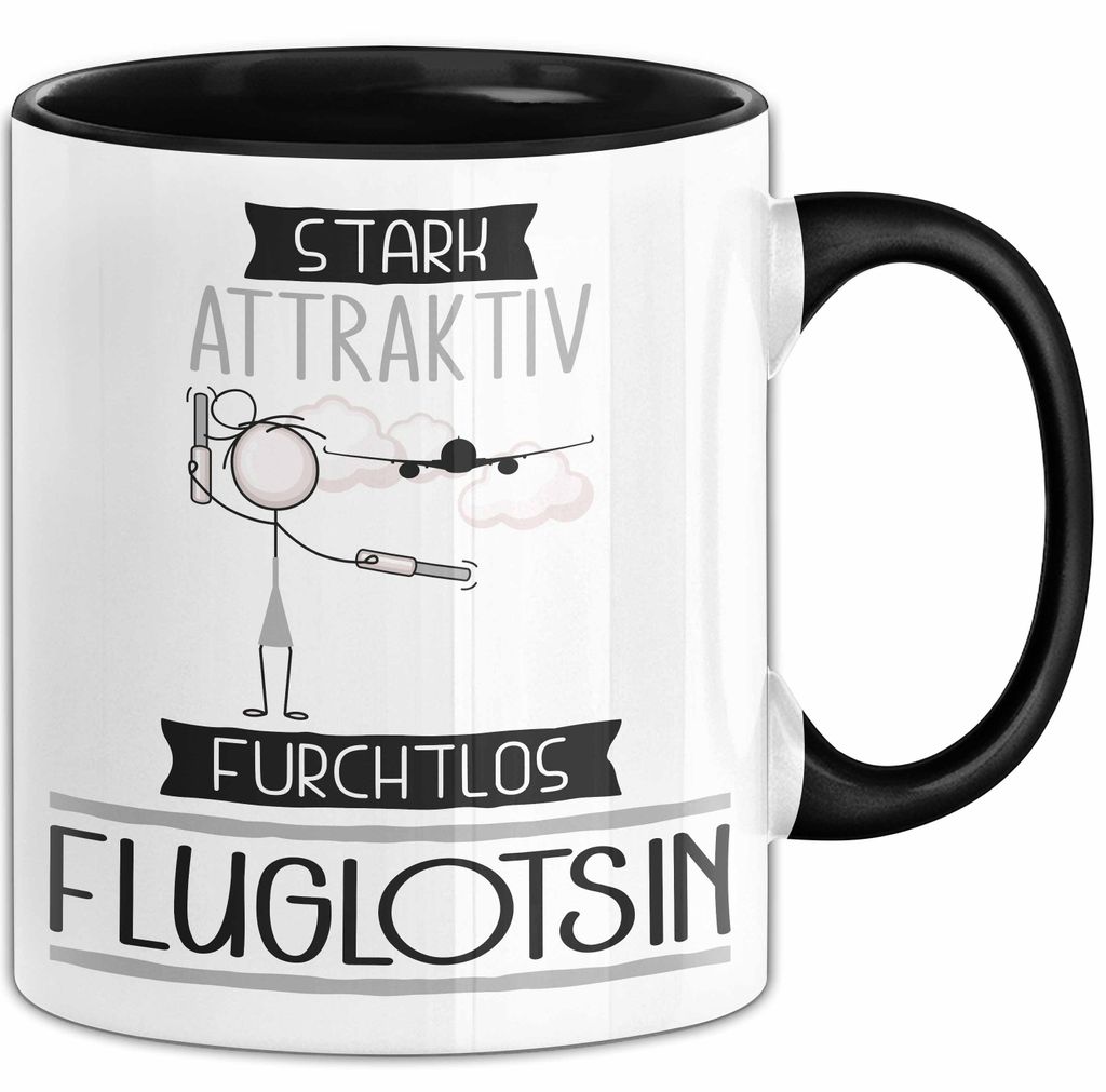 Fluglotsin Tasse Geschenk Becher Stark Attraktiv Furchtlos Fluglotsin Lustige Geschenkidee (Schwarz)