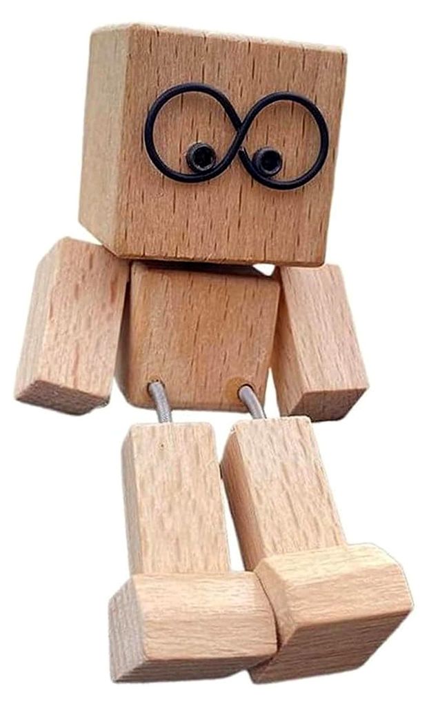 Handgefertigte Holzfigur für Schreibtisch oder Armaturenbrett mit interaktiver Schaukelbewegung
