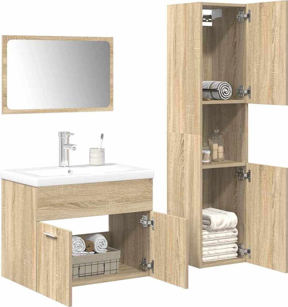 Maison Exclusive - 4-tlg. Badmöbel-Set Sonoma-Eiche Holzwerkstoff