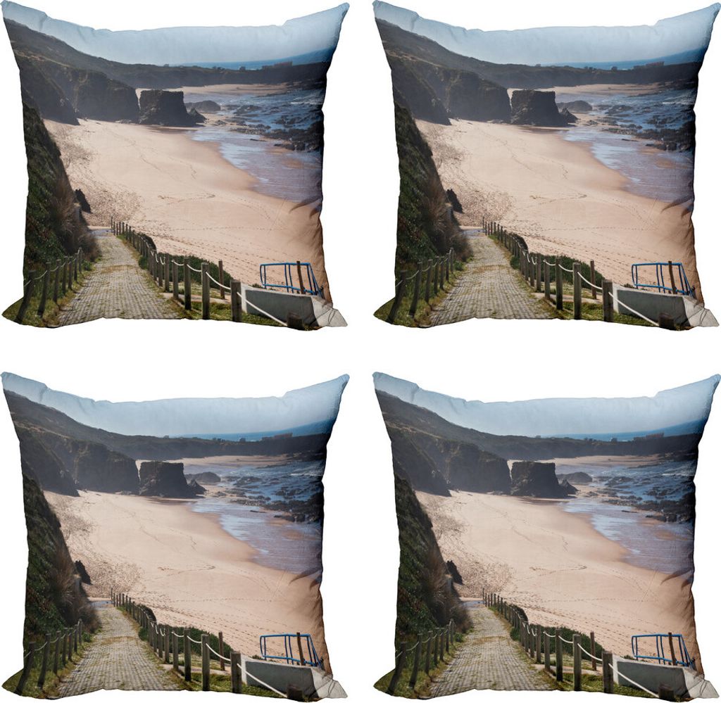 ABAKUHAUS Strand Kissenbezug Set (4 Stück), Ozean Küste Natur, Moderner Doppelseitiger Digitaldruck, 40 cm x 40 cm, Mehrfarbig
