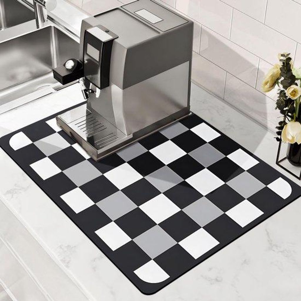 Schnelltrocknende Abtropffläche 40x30cm schwarz/weiß Antirutsch