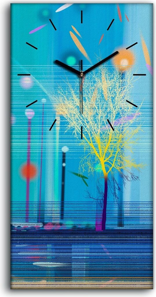 Wohnzimmer-Bild Leinwand Uhr Quarz 30x60 Malerei Abstrakte Park Bäume Kunst - schwarze Hände