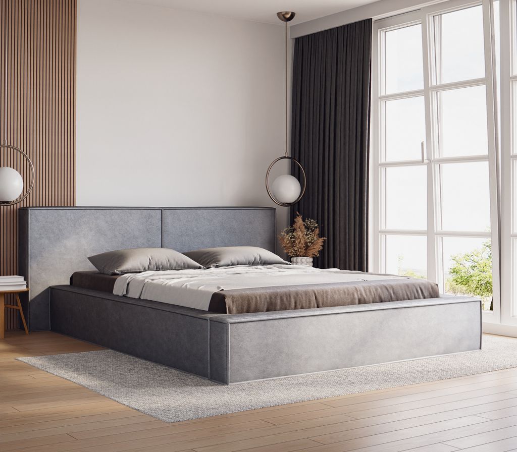 ADIDAR Celine Polsterbett 140x200cm Doppelbett Holzrahmen mit hydraulischen Liefern Bett Hellgrau – Amor Velvet 4318 - mit Lieferung nach Hause