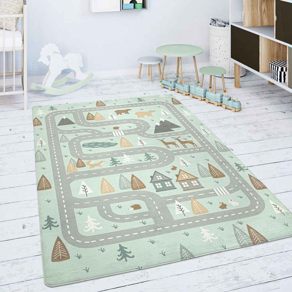 Kinderteppich Teppich Kinderzimmer Spielmatte Straße Bär Produktbild 