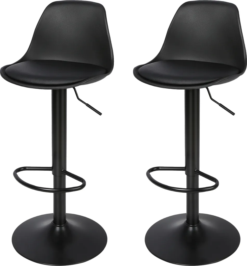 Tabouret de bar confortable lot de 2 noir réglable pour éviter le mal de dos