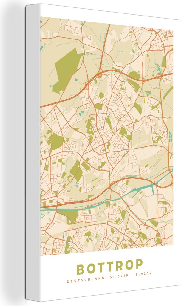OneMillionCanvasses - Leinwandbilder - 90x140 cm, Bottrop - Karte - Vintage - Stadtplan - Grundriss, Wandbilder Kunstdruck Wanddekoration - Foto ...