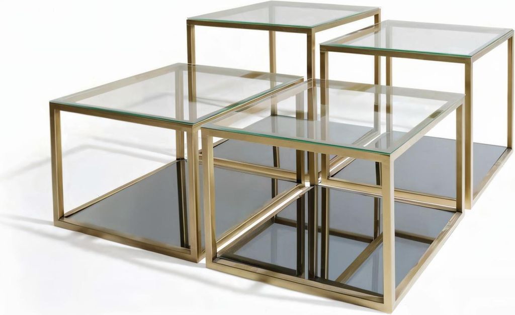Couchtisch mit Glasplatte Spiegelboden und Metallrahmen 100x100