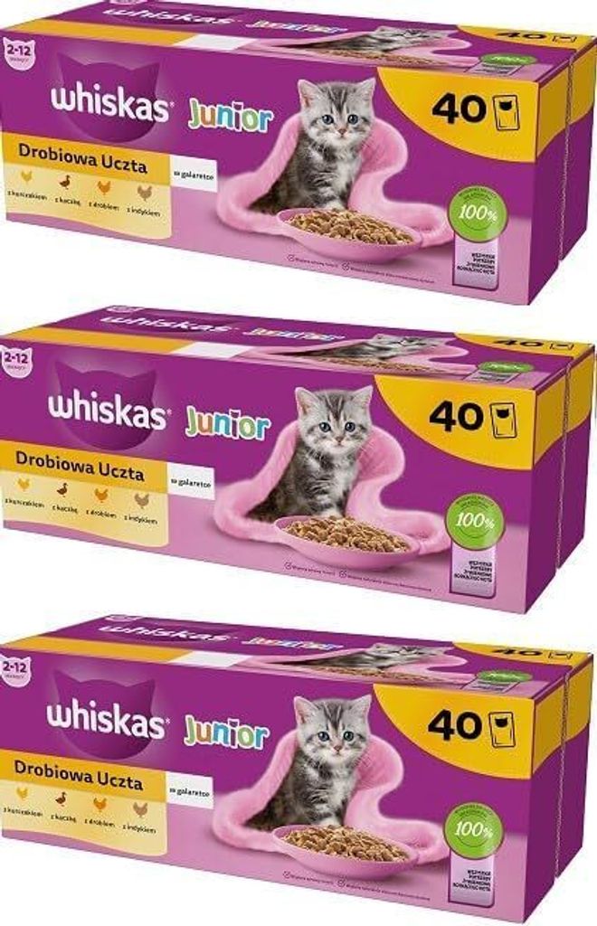 Whiskas Junior Geflügel Auswahl in Gelee, 120 Portionsbeutel à 85g (3-er Pack) – Hochwertiges Katzenfutter nass, für heranwachsende Katzen
