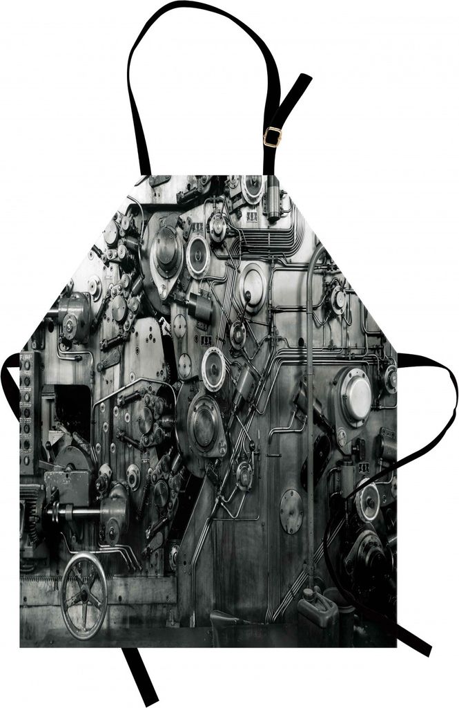 ABAKUHAUS Industriell Kochschürze, Moderne Zeiten Detail der verrosteten Maschine im körperlichen Ausrüstungs-Prozess der Fabrik, Maschienenwasc...