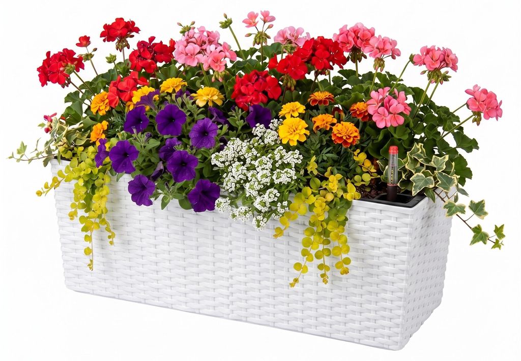 Relaxdays Balkonkasten, Selbstbewässerung, HBT: 19x50x19 cm, Geländerkasten mit Einsatz & Füllstandsanzeige, PP, schwarz
