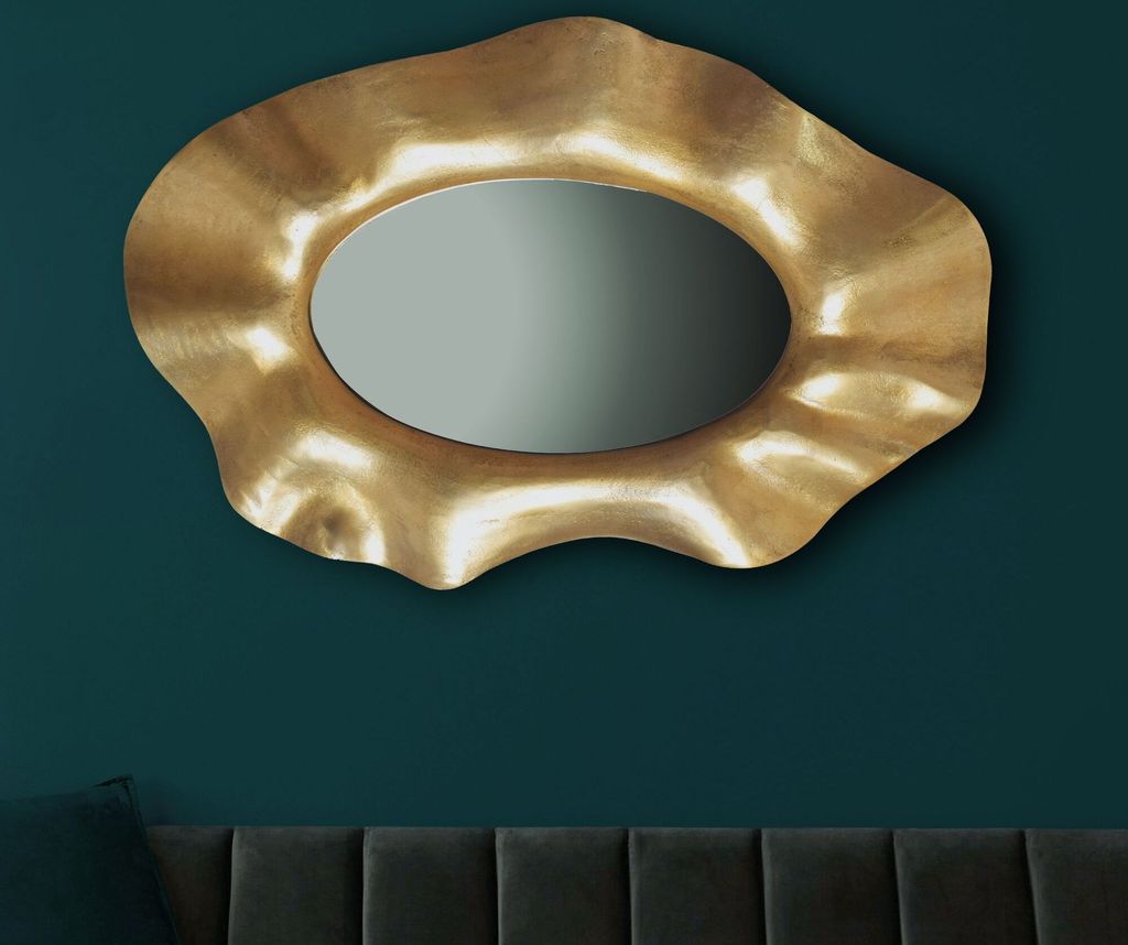 FineBuy Wandspiegel Asymmetrisch 60x90 cm Design Hängespiegel Gold Aluminium Dekospiegel mit Rahmen Spiegel Groß Flurspiegel Garderobenspiegel Mo...