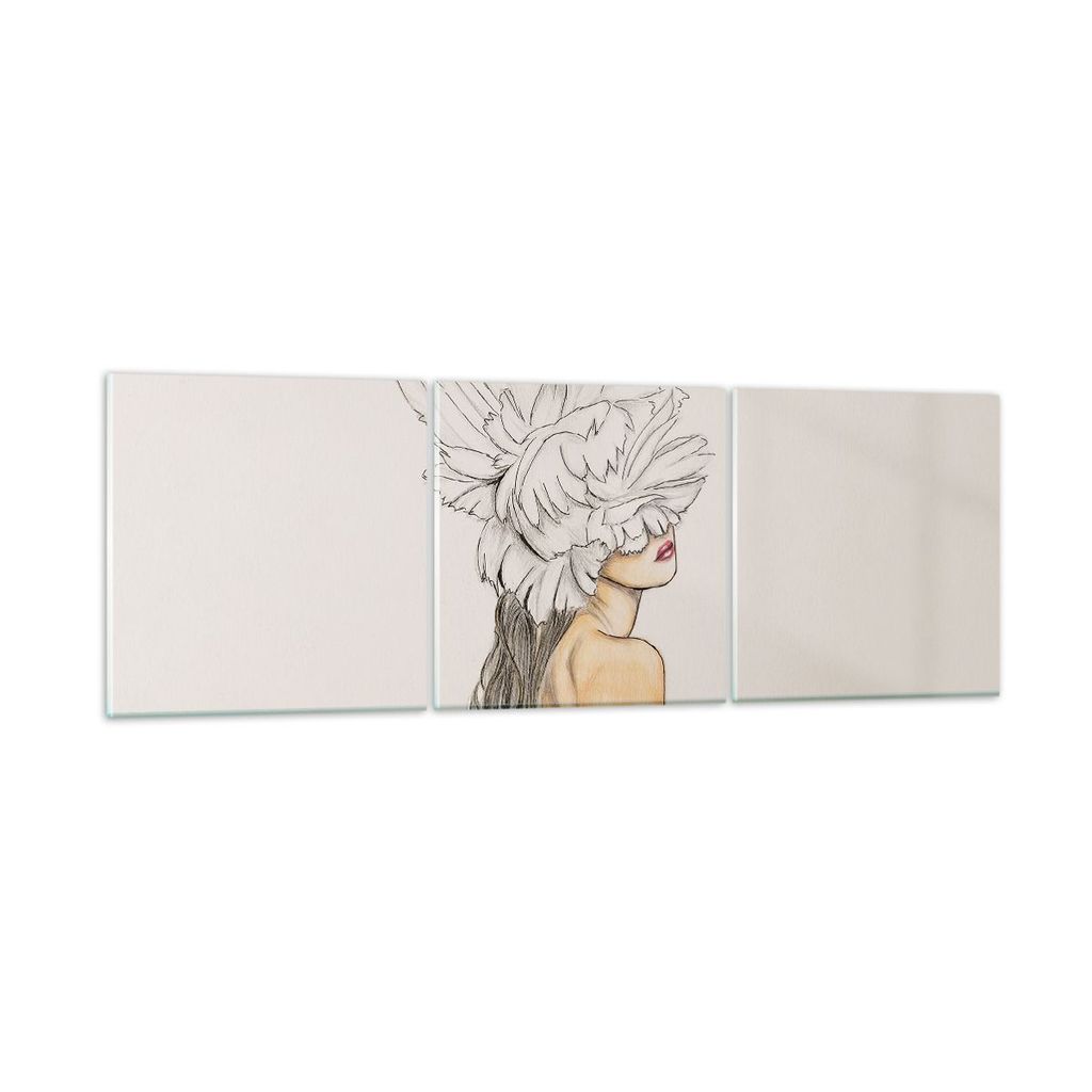 Bilder auf glas - 3 Teile - Mode Frau Zeichnung - 150x50cm - Glasbilder - Wandbilder - Bilder - zum Aufhängen bereit - Wanddekoration aus Glas - G...