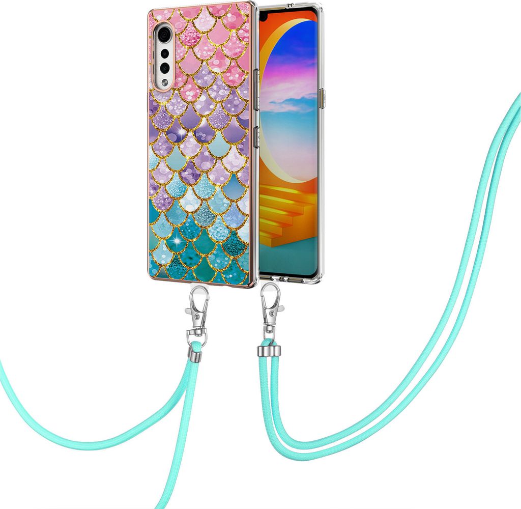 Handykette Hülle für LG Velvet 5G/4G Muster TPU Schutzhülle mit verstellbarem Tragegurt Bunt