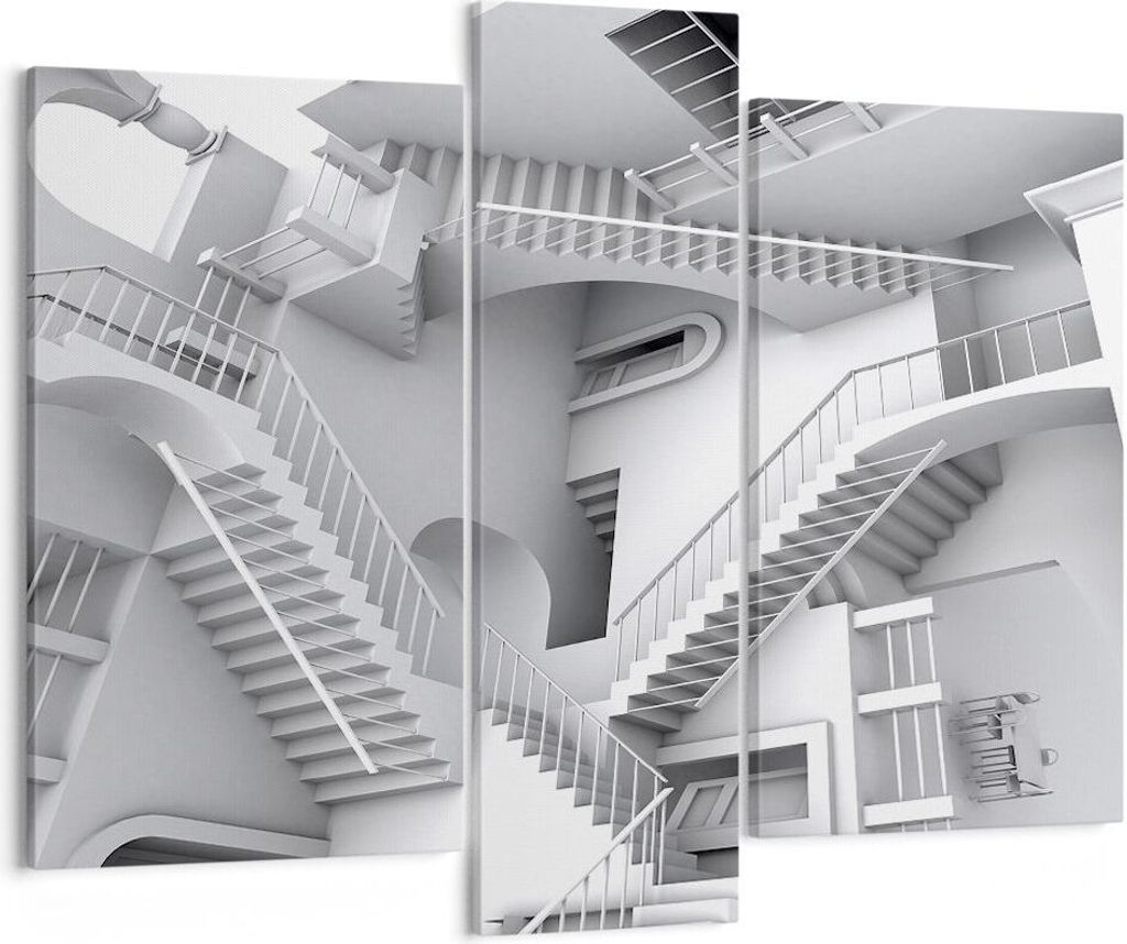 Bild auf Leinwand - Leinwandbild - 3 Teile - Wissenschaft Illusion Treppen - 95x80cm - Wand Bild - Wanddeko - Wandbilder - Leinwanddruck - Bilder -...