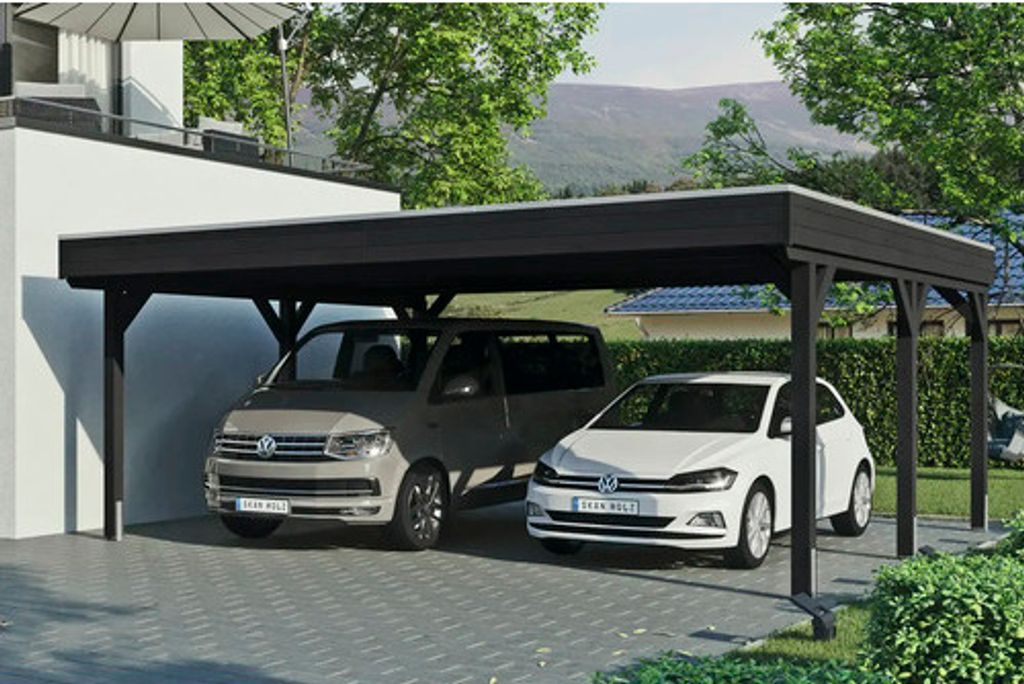 Doppelcarport SKAN HOLZ Grunewald inkl. Pfostenanker 622 x 554 cm anthrazit