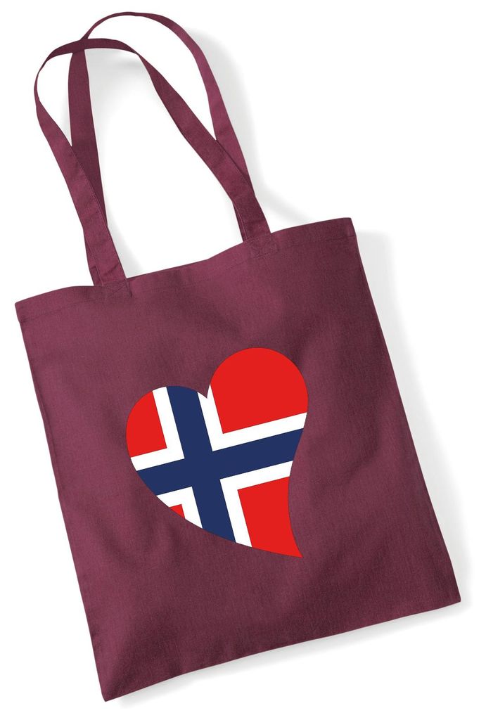 Huuraa Jutebeutel Norwegen Flagge Herz 10 Liter Burgundy Baumwolle Tasche Geschenkidee