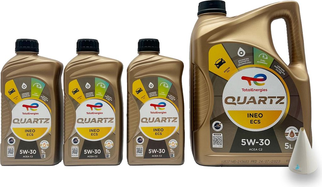 Total Quartz Ineo ECS | 5W-30 | 8 L | PSA B71 2290 | Iveco | Fiat | mit Trichter