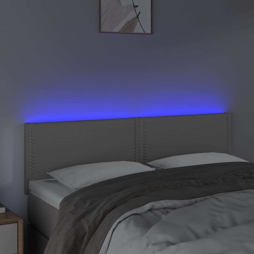 "Winterschlussverkauf "LED Kopfteil Moderner design - legantes Kopfteil fürs Bett - Grau 144x5x78/88 cm Kunstleder NeuMöbel 8020246