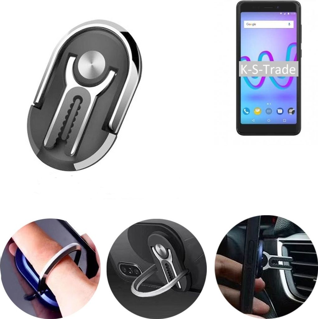 K-S-Trade 3in1 Smartphone-Ring Handy-Ring kompatibel mit Wiko Jerry 3 Fingerhalterung Handyring Tischständer Lüftungsgitter-Halterung Tisch