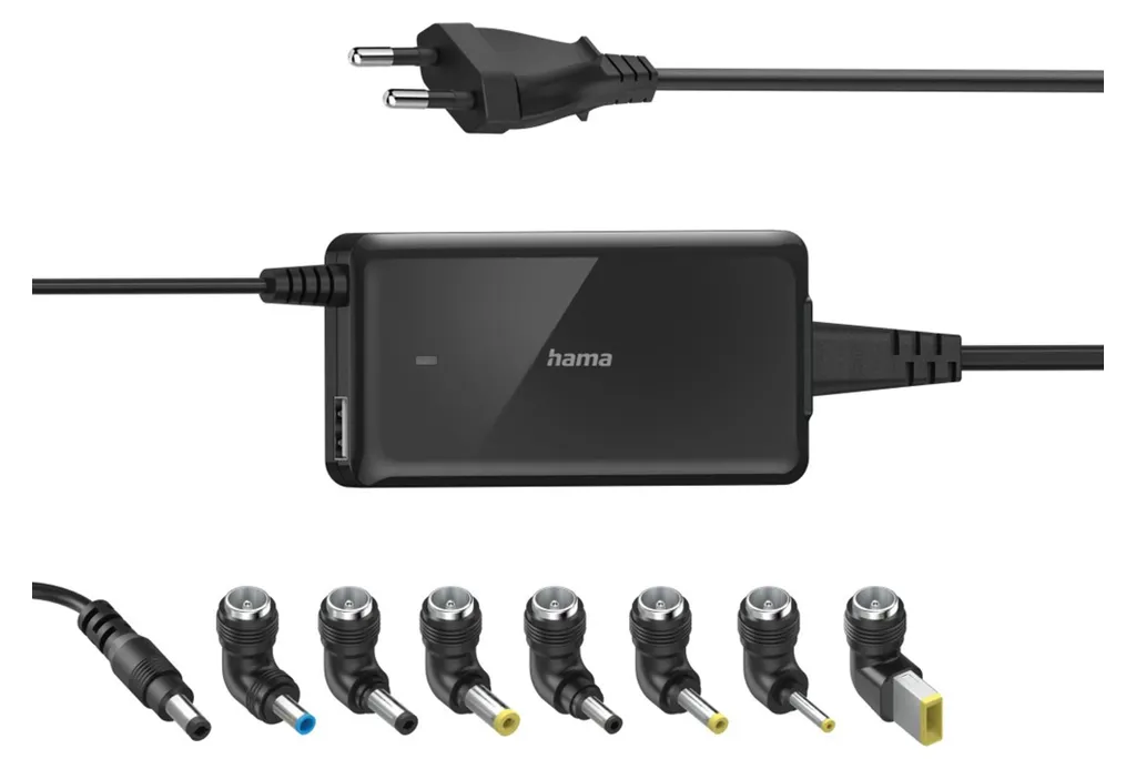 Chargeur PC portable universel 65W Hama - Idéal pour voyage et bureau, noir