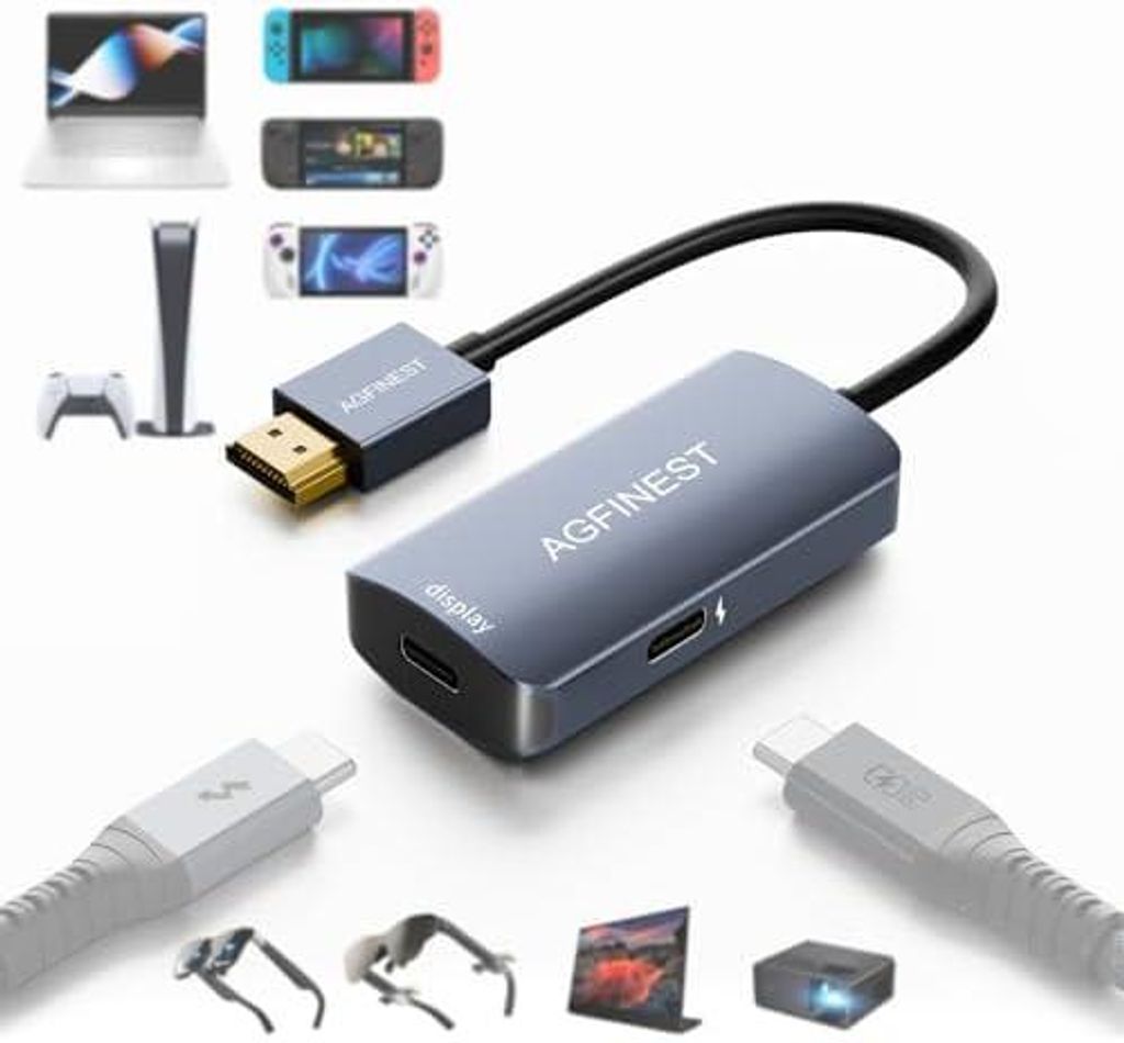 HDMI auf USB C Adapter 4K@60Hz – HDMI Quelle zu USB-C Display, Alummgehäuse, für PS5, Xbox, Switch, Laptop, Fire TV Cube zu AR-Brillen XREAL, R...